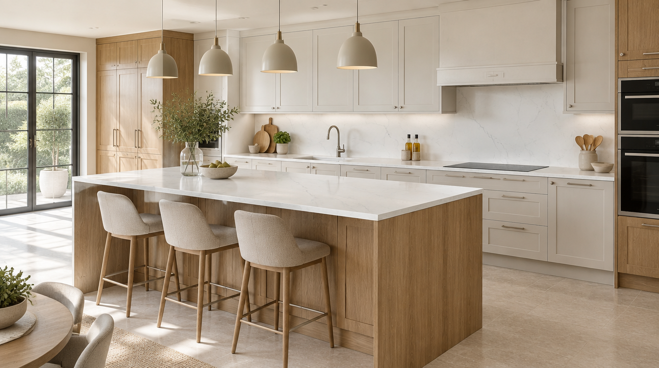Modena NobleStone worktop in a wide kitchen view
