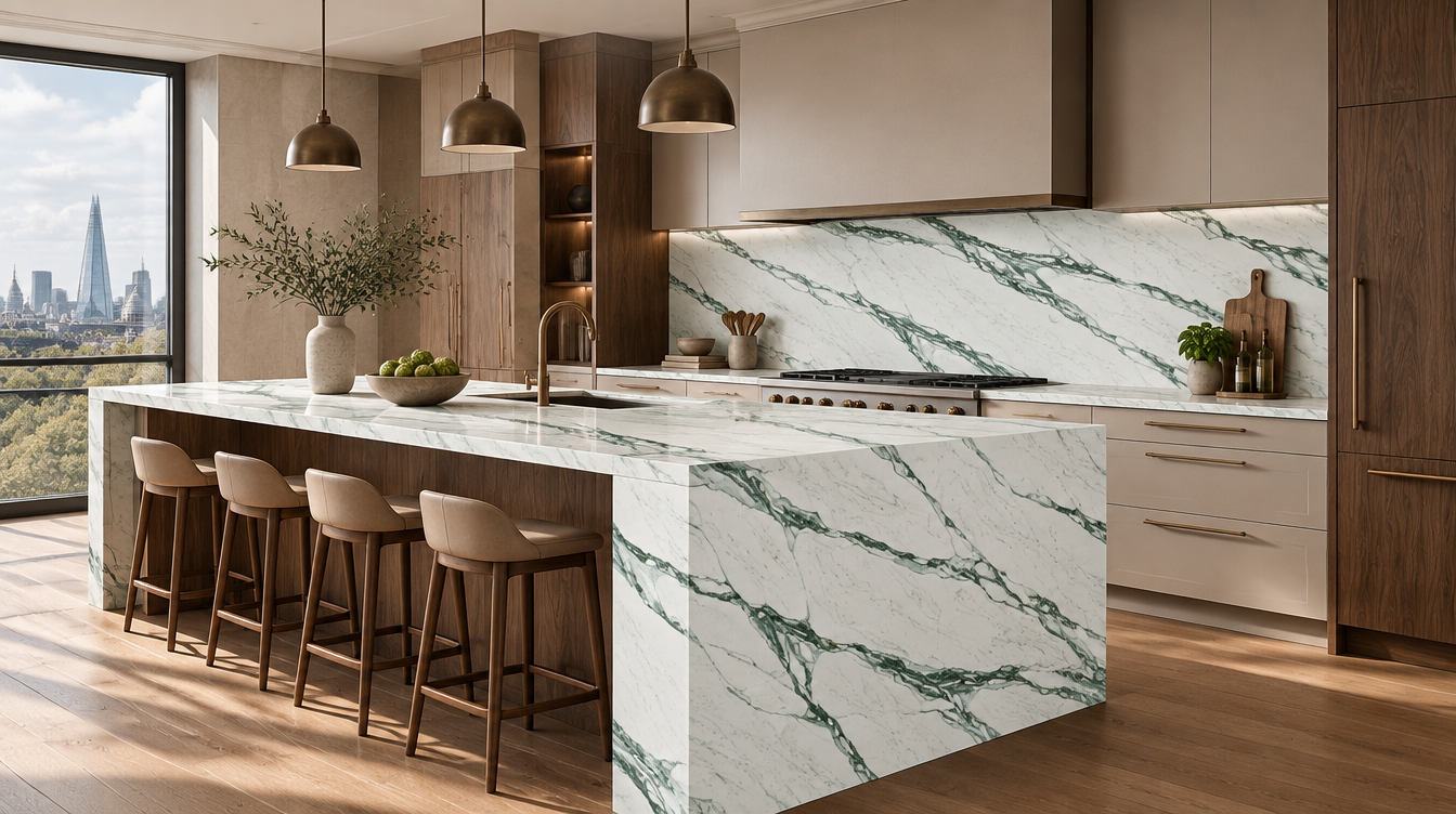 Verde NobleStone worktop in a wide kitchen view