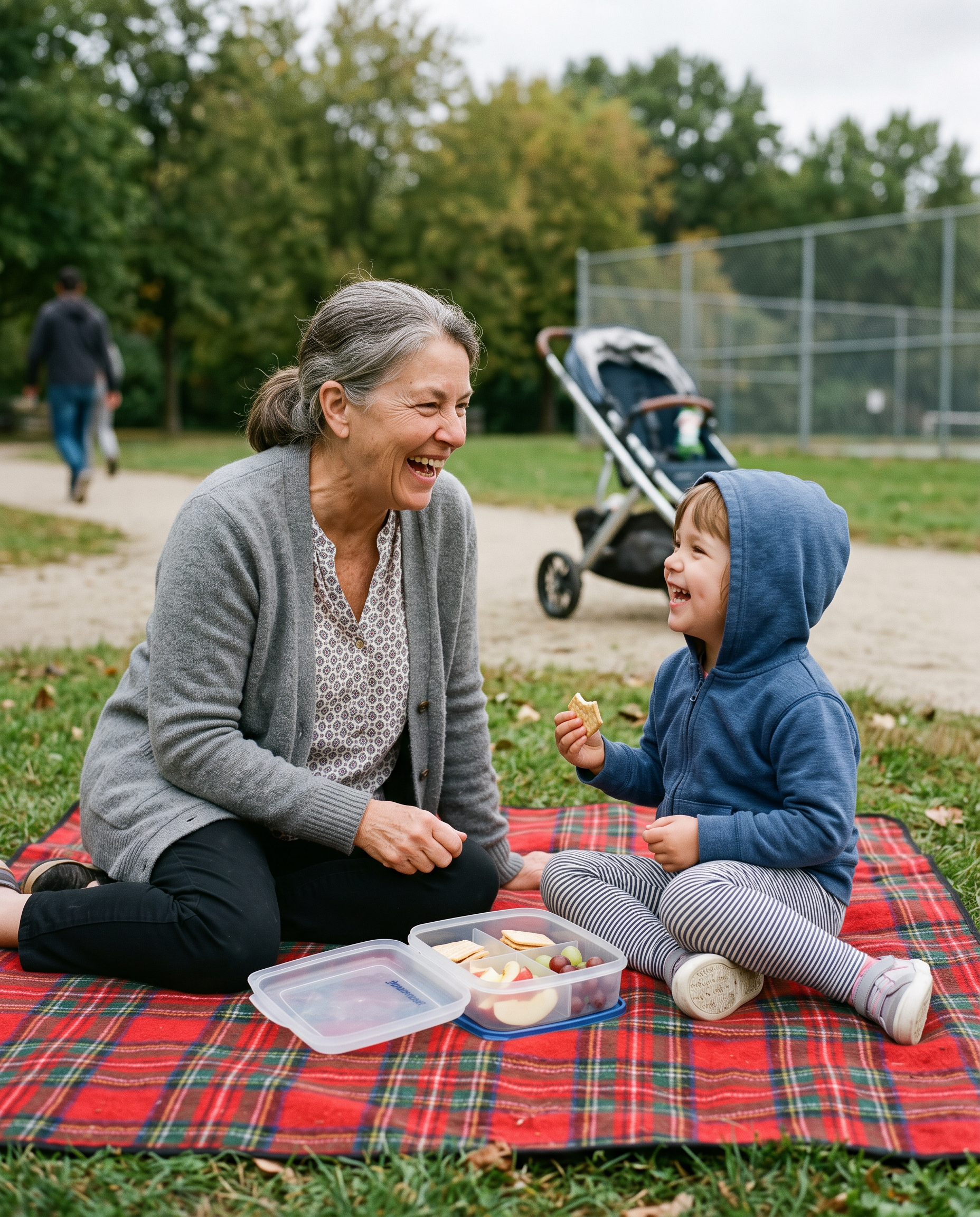 Grandmother and grandchild sharing a picnic