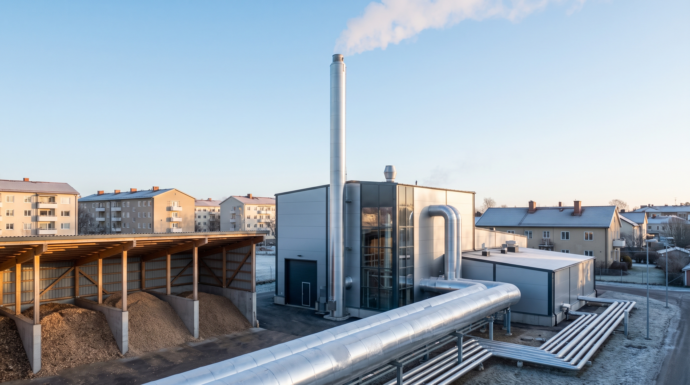 Biomass combined heat and power plant serving a district heating network