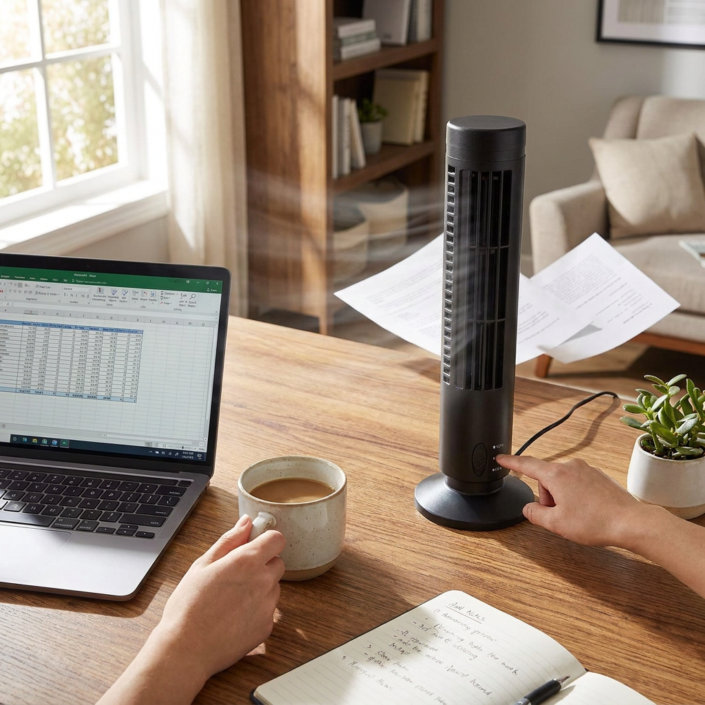 Torenventilator USB Bladloos Compact Design Zwart 33cm Hoog voor Bureau en Kantoor | Sansoti lifestyle