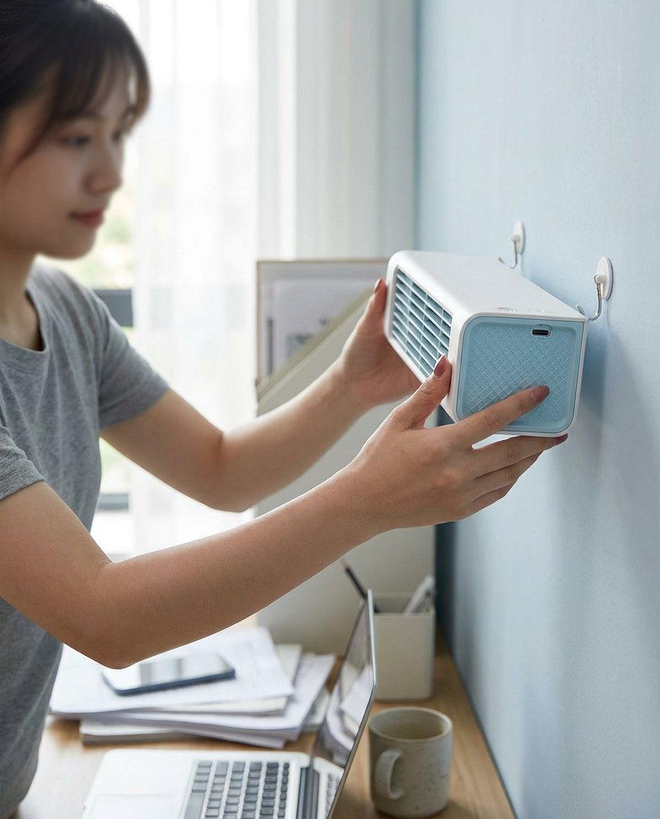 Draagbare Mini Airco Cooling Ace 4.0 – Persoonlijke Koelunit voor Kantoor en Thuis | Energiezuinig & Fluisterstil | Sansoti in gebruik
