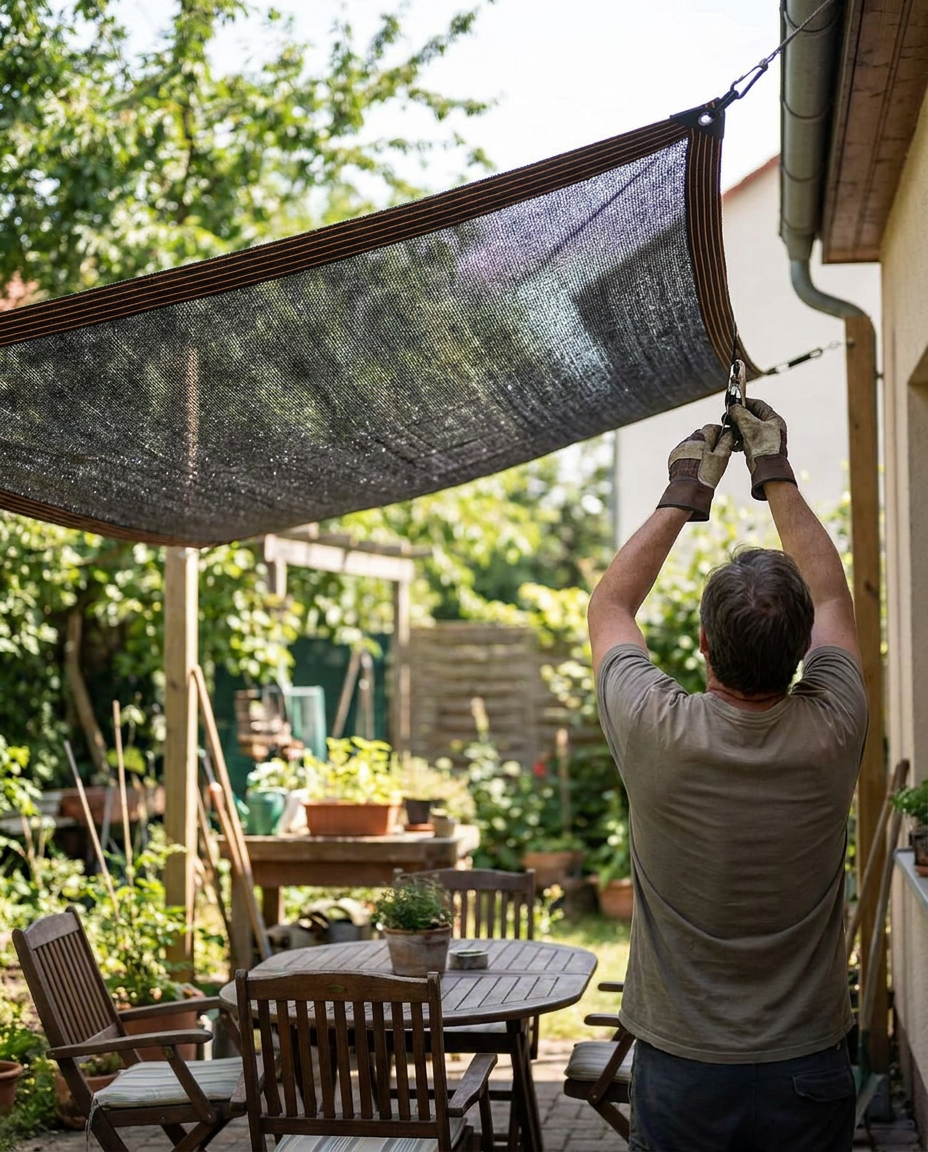 UV-beschermingsnet voor tuin en terras | Schaduwdoek met UV-blokkering 85% | Robuust zonweringsnet voor buiten | Sansoti in gebruik