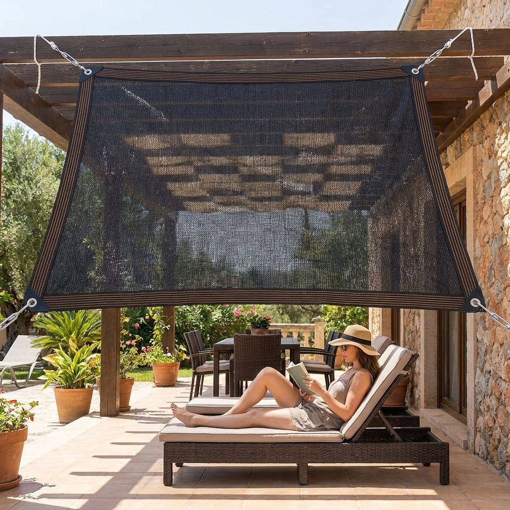 Schattentuch Sonnenschutzgewebe Schwarz mit getapten Rändern und Ösen für Pergola Gewächshaus Garten Patio Überdachung Terrassenüberdachung Sonnensegel Gartenschutz Gartentuch Sonnenschirm Lifestyle