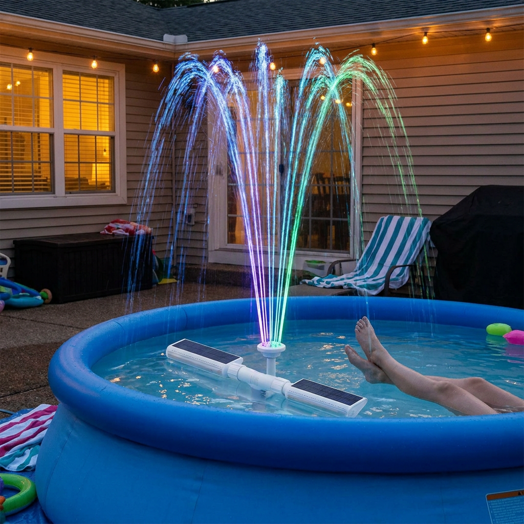 Schwimmbecken Solarbrunnen RGB LED Lifestyle
