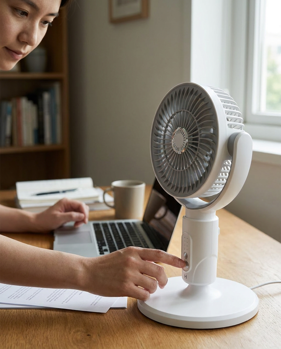 Stille Staande Ventilator 10W met Afstandsbediening 5 Standen Verstelbaar Zwart Wit Thuis Kantoor | Sansoti in gebruik