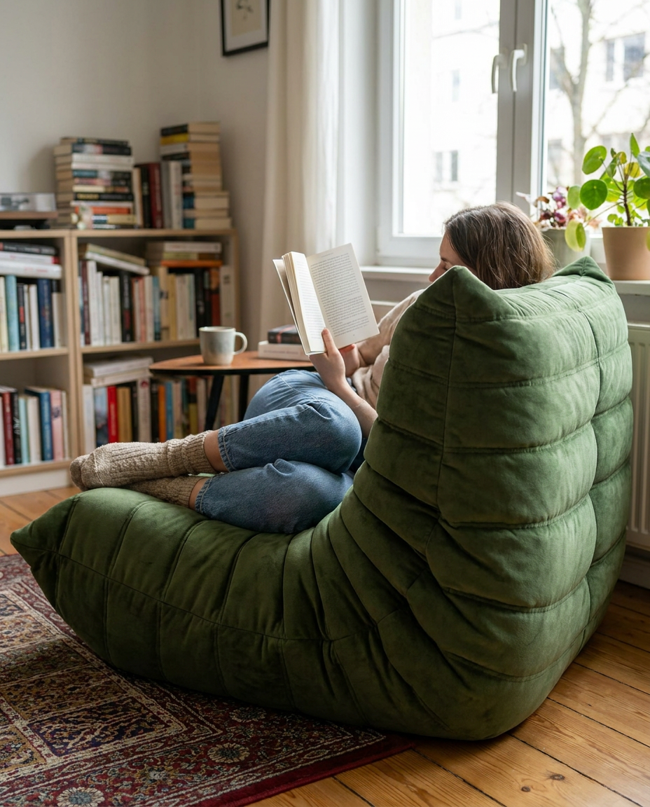 Zitzakbank Fluweel Lounge Stoel Vloerstoel Met Rugleuning Traagschuim Relax | Sansoti in gebruik