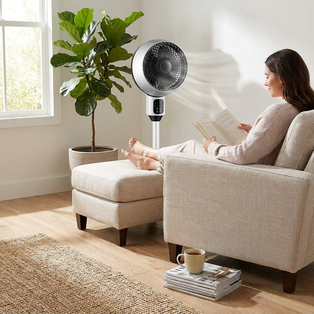 Standventilator mit 3D-Oszillation und leisem Betrieb 36 dB Kompakter Ventilator Timer 2-8 Stunden Luftzirkulation Zuhause Büro lifestyle