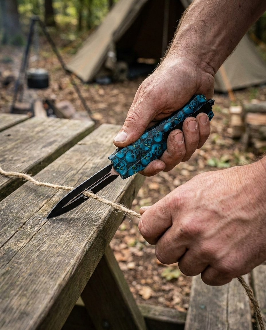 Ergonomisch EDC Multitool Overlevingsmes met RVS Lemmet in gebruik