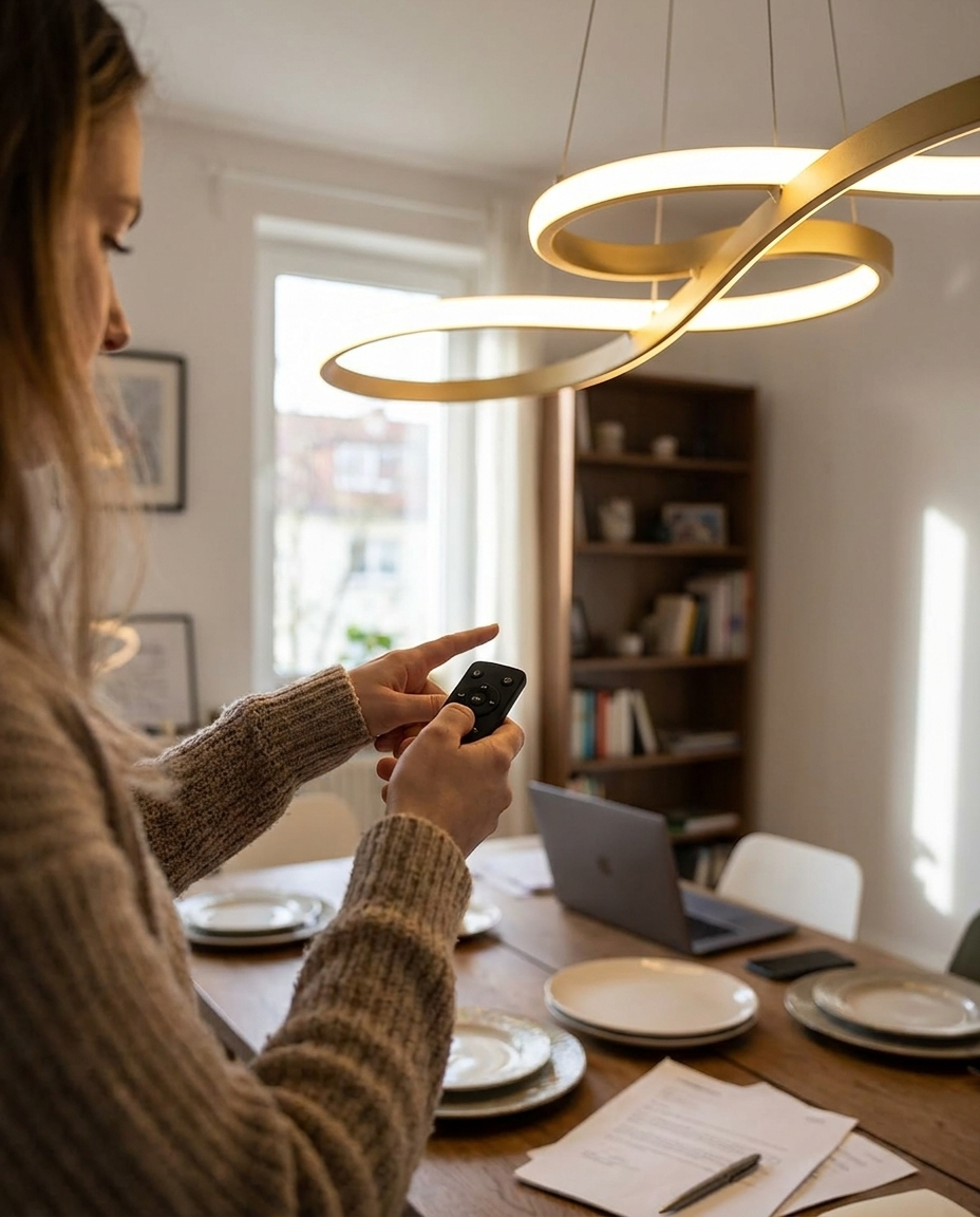 Hanglamp LED Ringen Dimbaar Afstandsbediening Aluminium Eetkamer Woonkamer Modern in gebruik