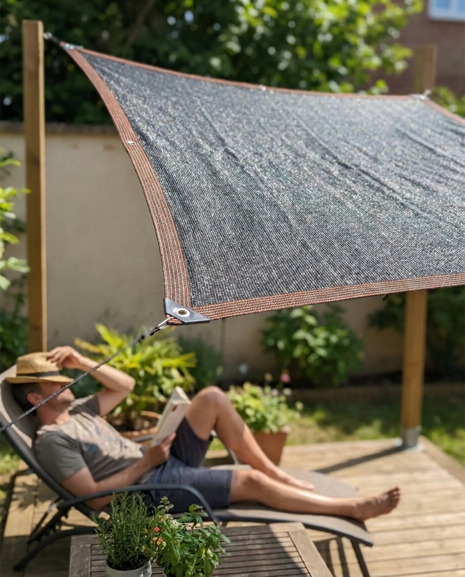 Schaduwdoek HDPE voor buiten met UV-werende structuur – rechthoekig zonwerende doek voor tuin terras balkon in gebruik