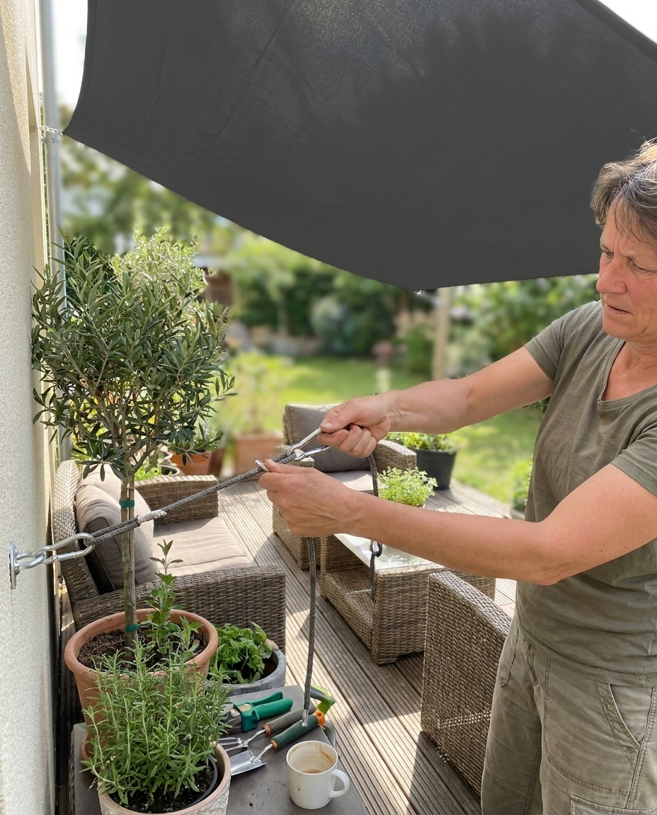 Waterdicht Schaduwdoek Rechthoekig UV-Bestendig Zonnescherm in gebruik