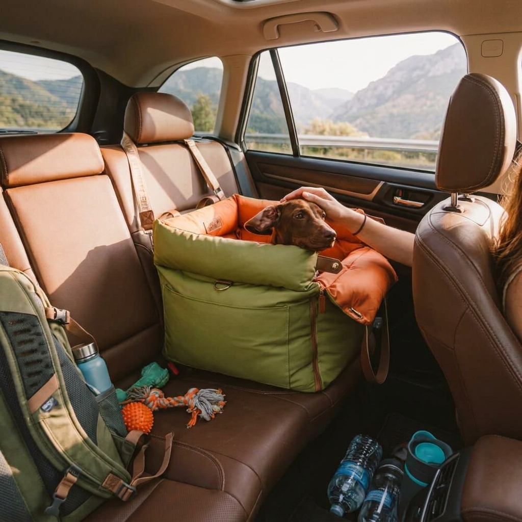 Luxe Kunstleren Hondenautostoel & Reismand met Veiligheidsriemen – Waterbestendig Verhoogd Bed voor Kleine en Middelgrote Honden lifestyle