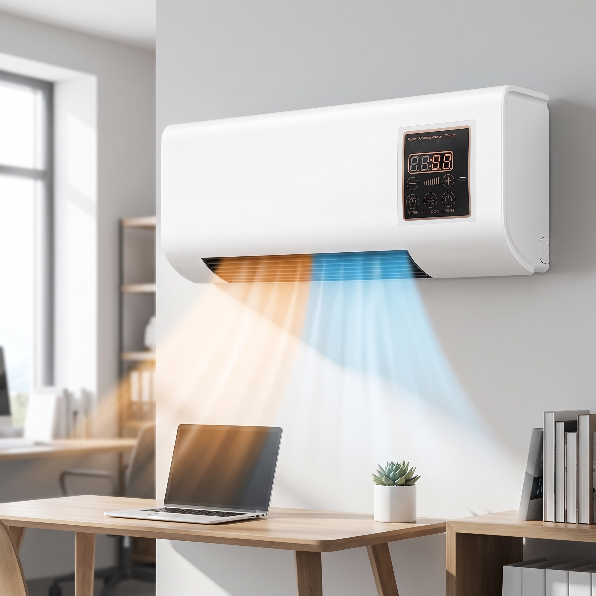 Unité climatique murale dans un bureau au-dessus du bureau