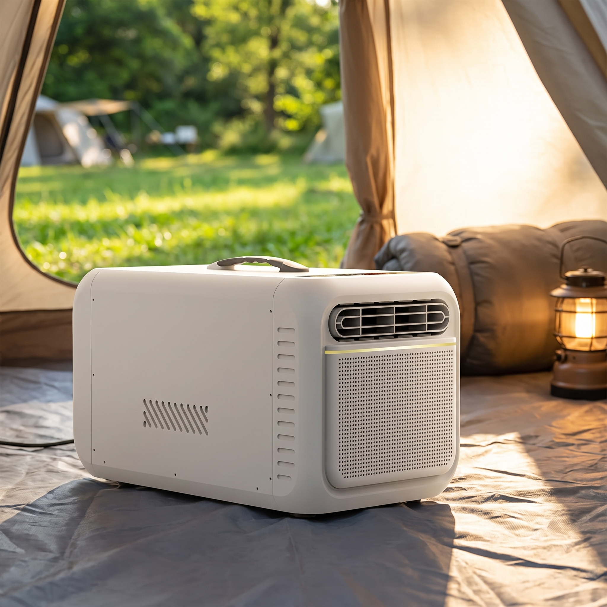 Draagbare tentairco van 2300 BTU in een kampeertent