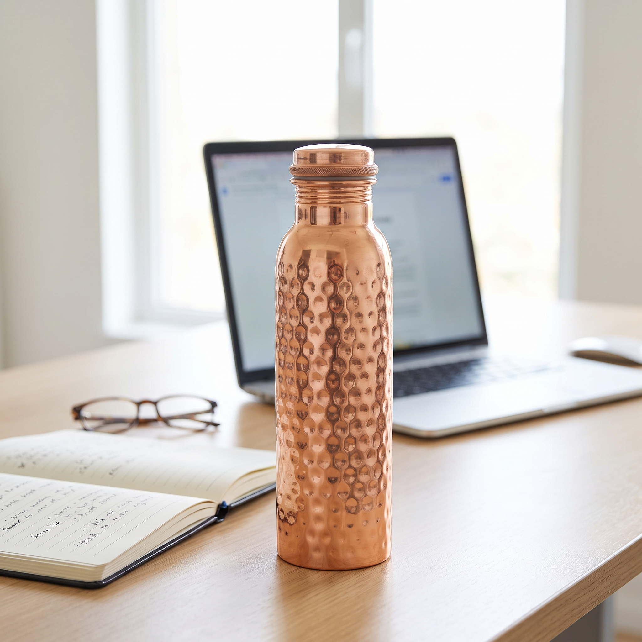 800 ml copper water bottle on a desk