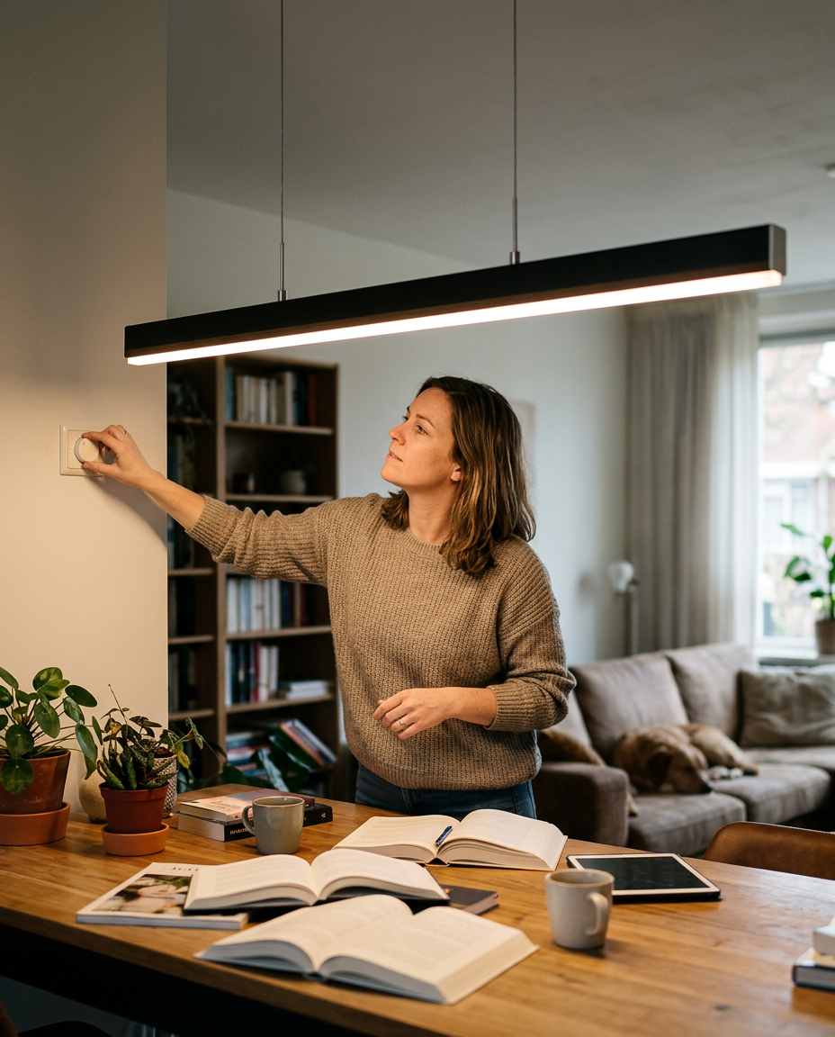 Prostokątna lampa wisząca LED ściemniana czarno-brązowa metal akryl jadalnia salon 80-150 cm w aranżacji