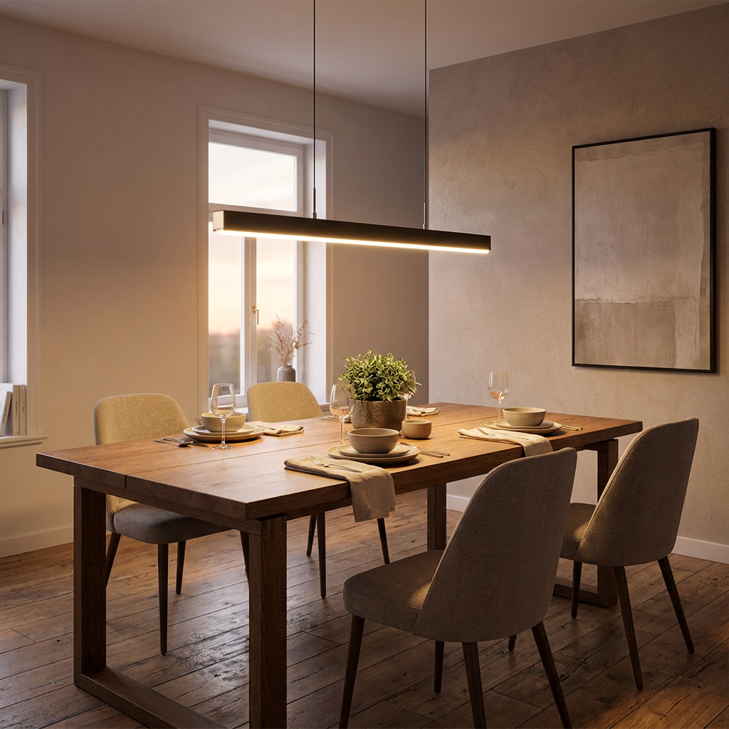Prostokątna lampa wisząca LED ściemniana czarno-brązowa metal akryl jadalnia salon 80-150 cm aranżacja