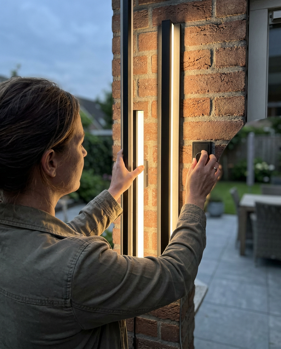Liniowa zewnętrzna lampa ścienna LED, czarny akryl, IP65, ściemniana, do ogrodu i na elewację, nowoczesna w użytkowaniu