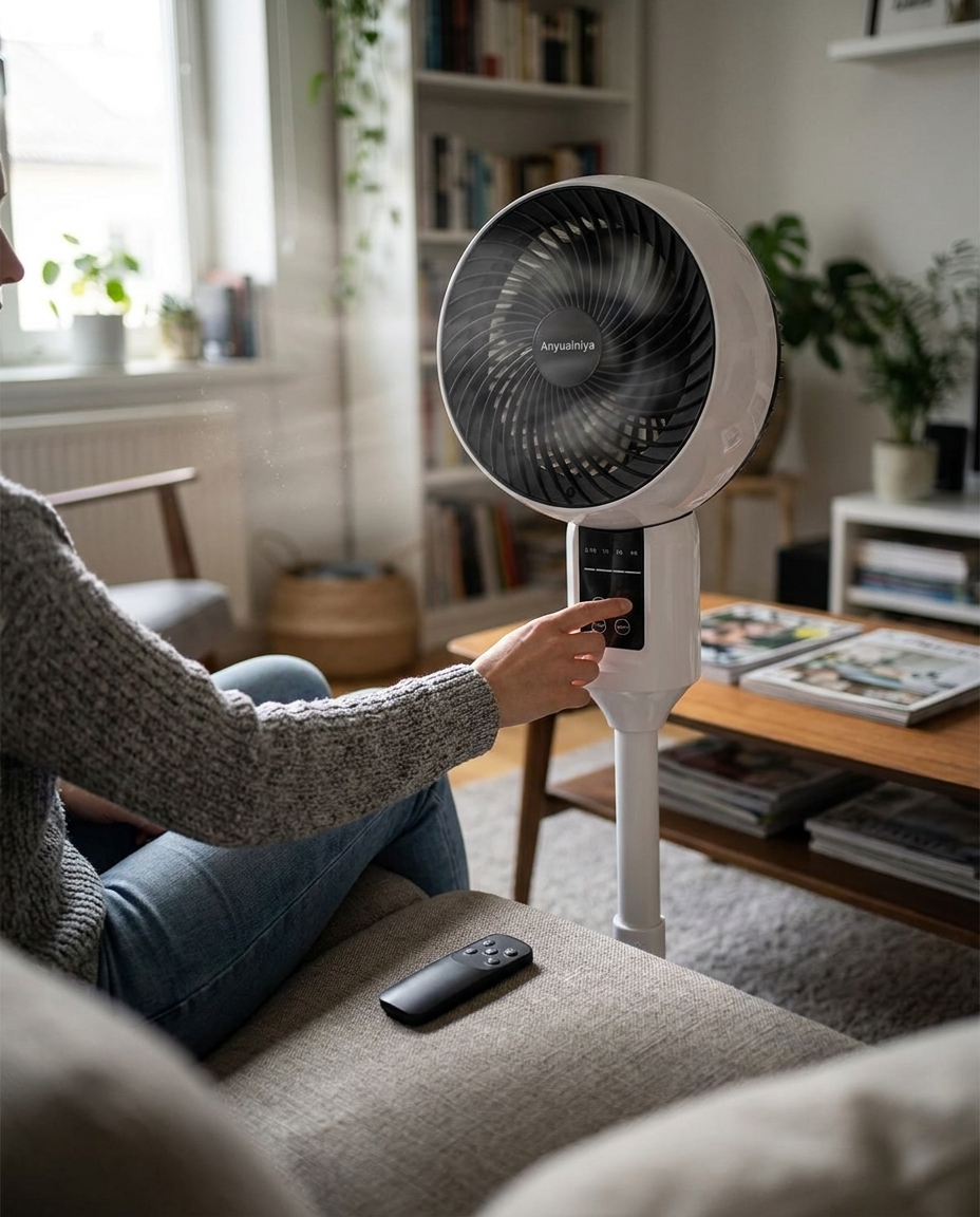 Staande Ventilator met 3D Oscillatie Afstandsbediening Stil Verstelbaar 3 Standen Timer Koeling Luchtcirculatie in gebruik