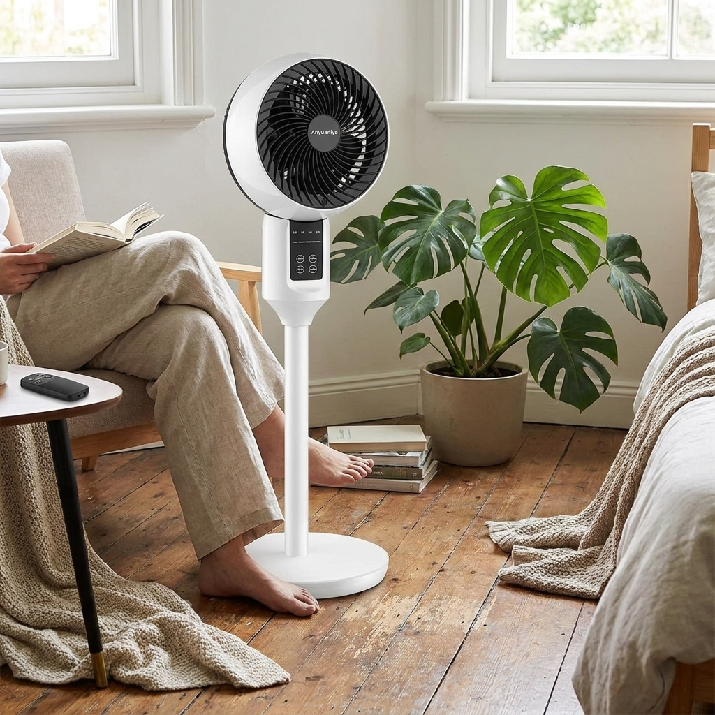 Staande Ventilator met 3D Oscillatie Afstandsbediening Stil Verstelbaar 3 Standen Timer Koeling Luchtcirculatie lifestyle