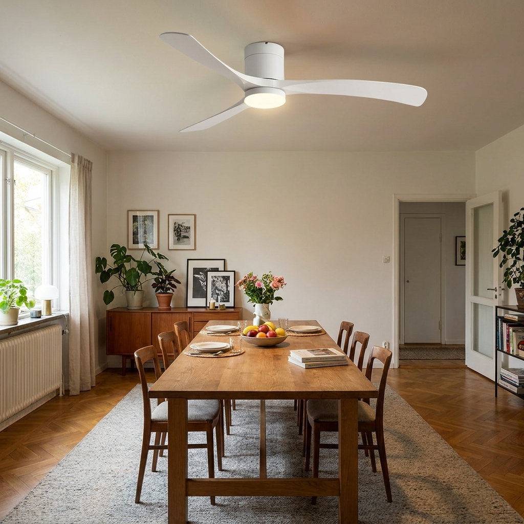 Wentylator sufitowy 142 cm z oświetleniem LED 2400 lumenów, 6 prędkości, funkcja rewersu, biały lub czarny | Sansoti lifestyle