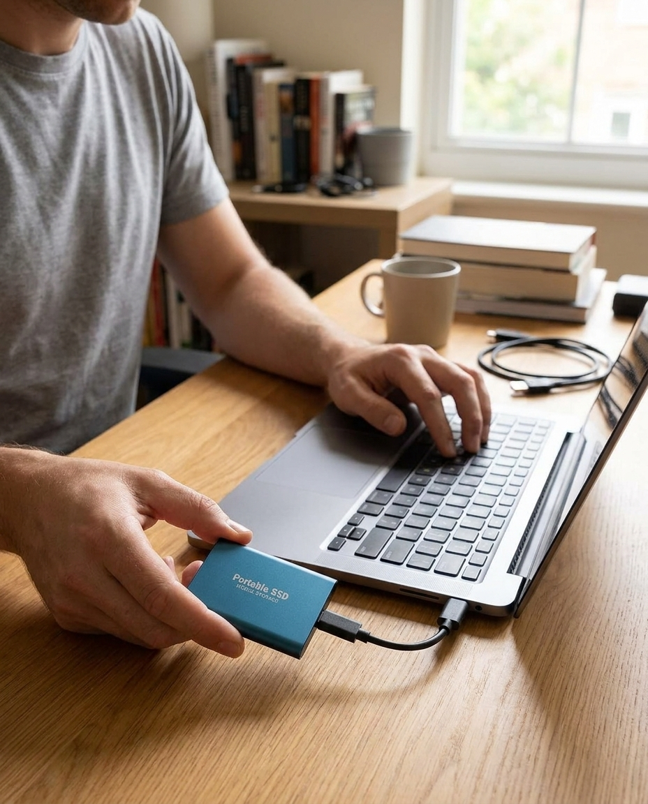 Externe SSD USB-C 1050 MB/s 4TB 8TB 16TB Aluminium Behuizing 50 Gram Laptop | Sansoti in gebruik