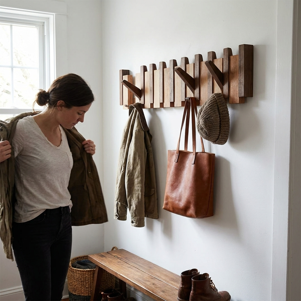 Wandkapstok Pianotoetsen Design Hout met Haken voor Gang Hal Kamer | Sansoti lifestyle