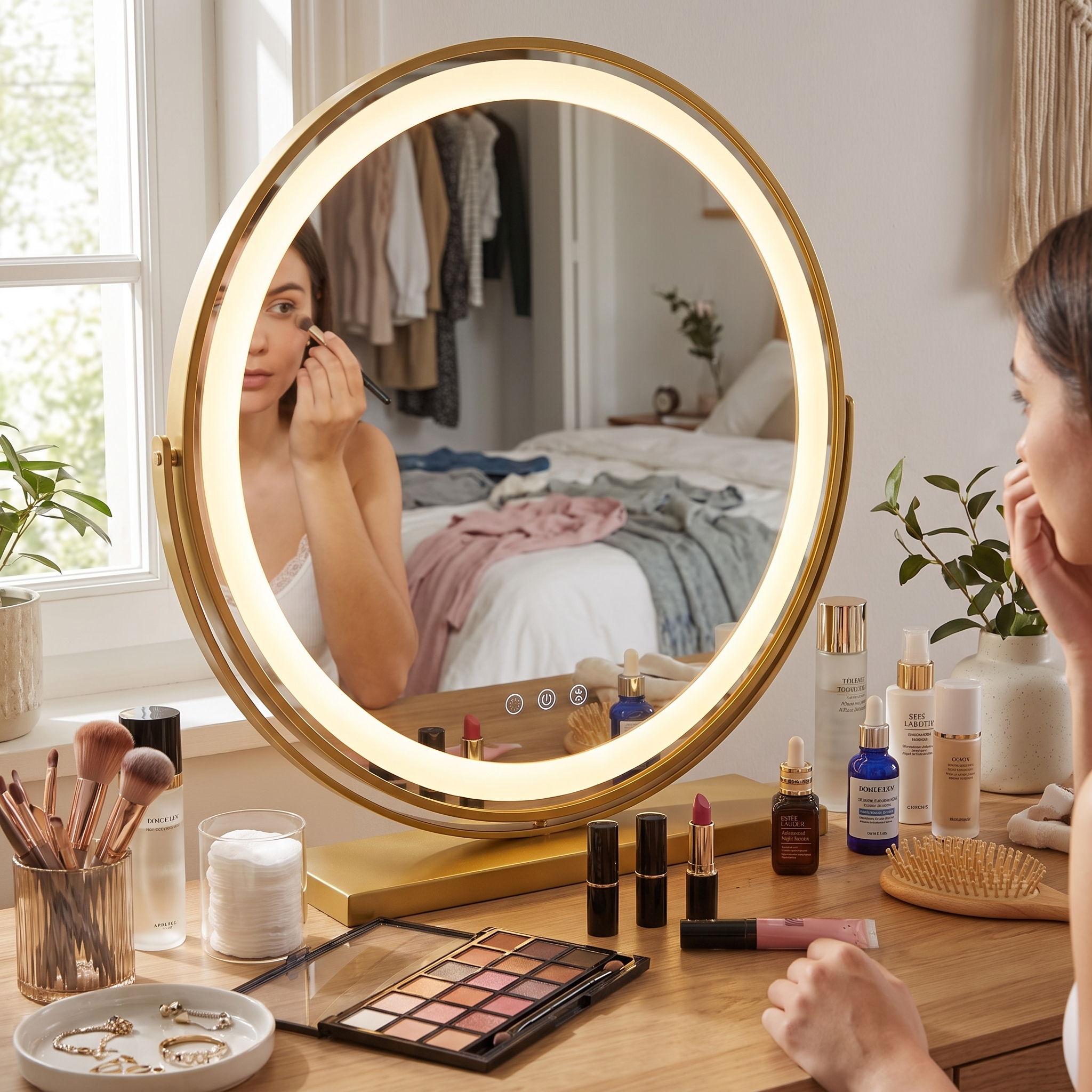 LED Make-up Spiegel Rond Met Verlichting Dimbaar 40-50-60cm lifestyle