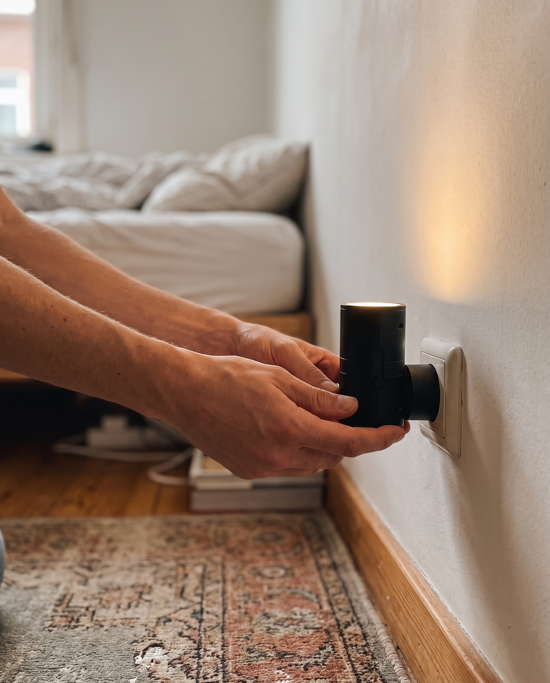 Wandlamp Stopcontact LED Dimbaar Dag Nacht Sensor 10W Warm Licht Slaapkamer Hal in gebruik