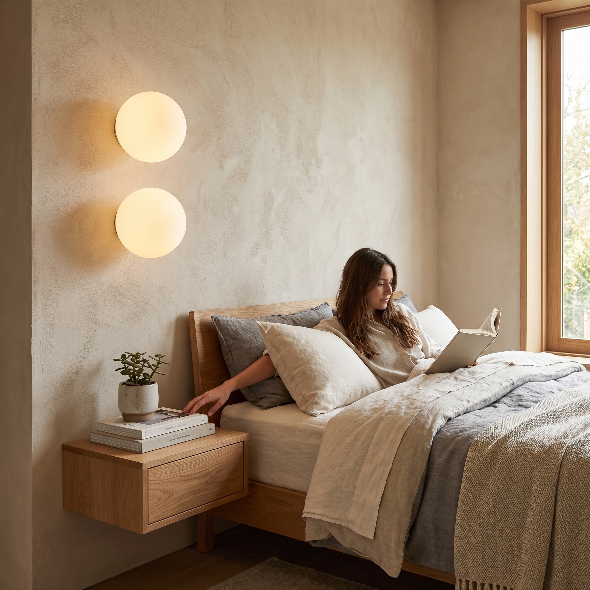Wandlamp Rond Matglas Minimalistisch Scandinavisch Japandi Stijlvol Woonkamer Slaapkamer lifestyle