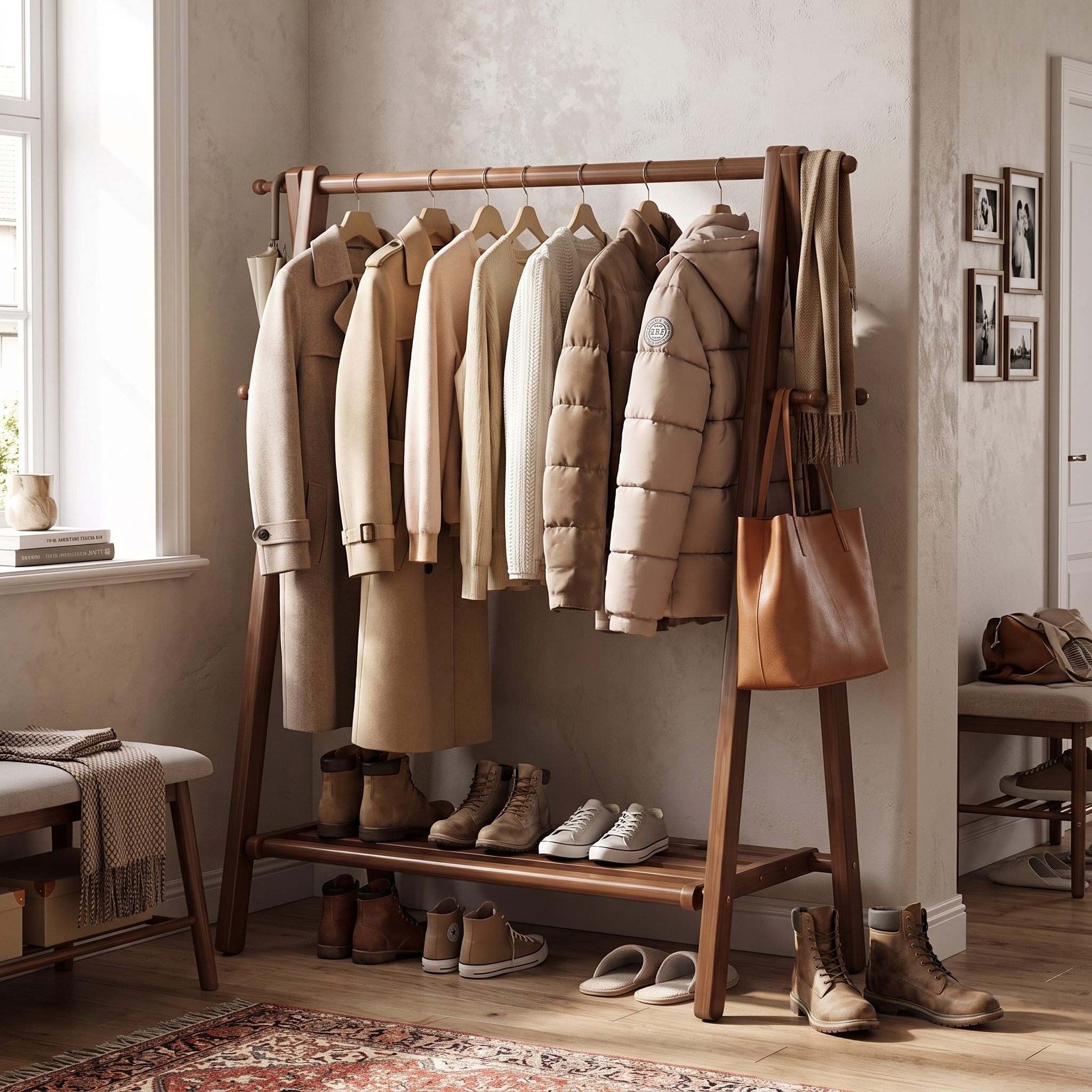 Kapstok Beukenhout Inklapbaar A-Vorm Haken Plank 150cm Hal Slaapkamer Naturel lifestyle