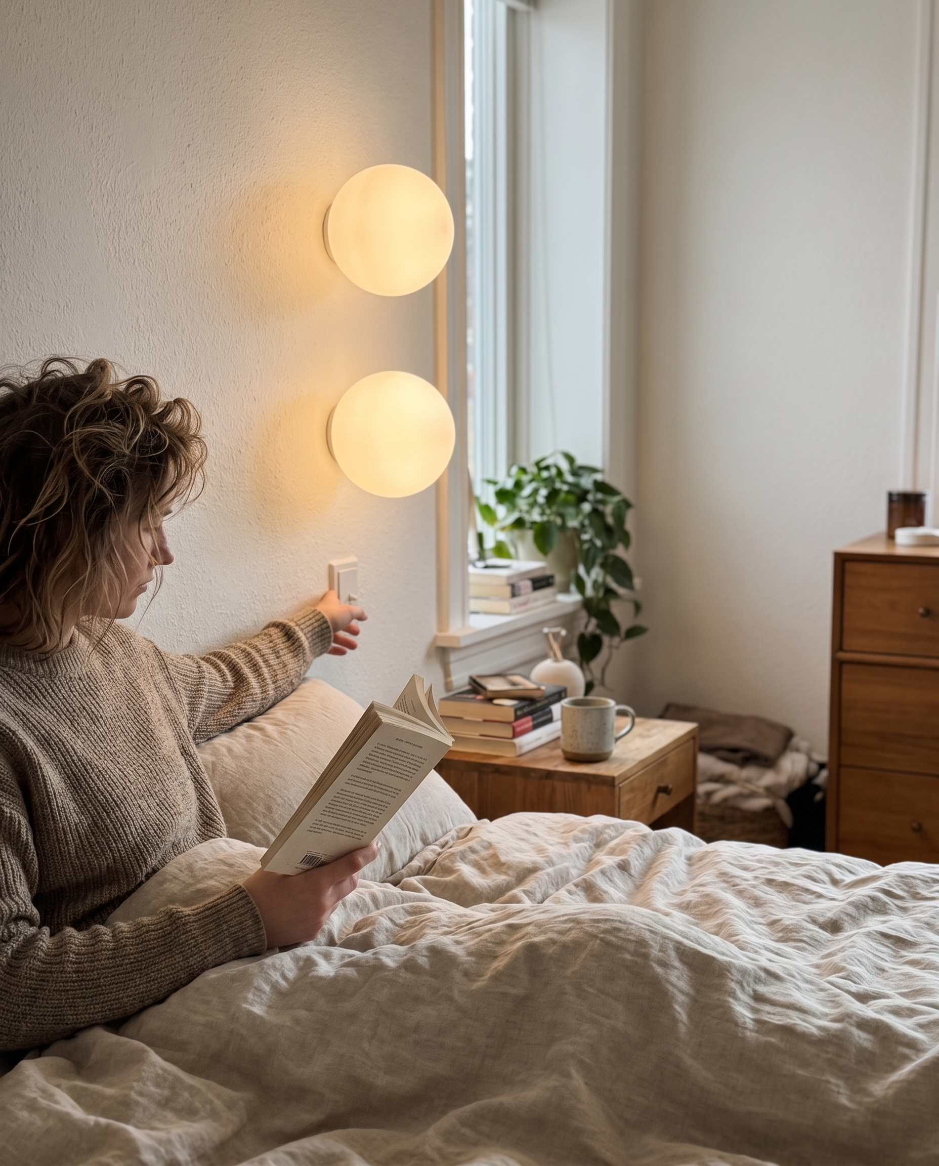 Wandlamp Rond Matglas Minimalistisch Scandinavisch Japandi Stijlvol Woonkamer Slaapkamer in gebruik