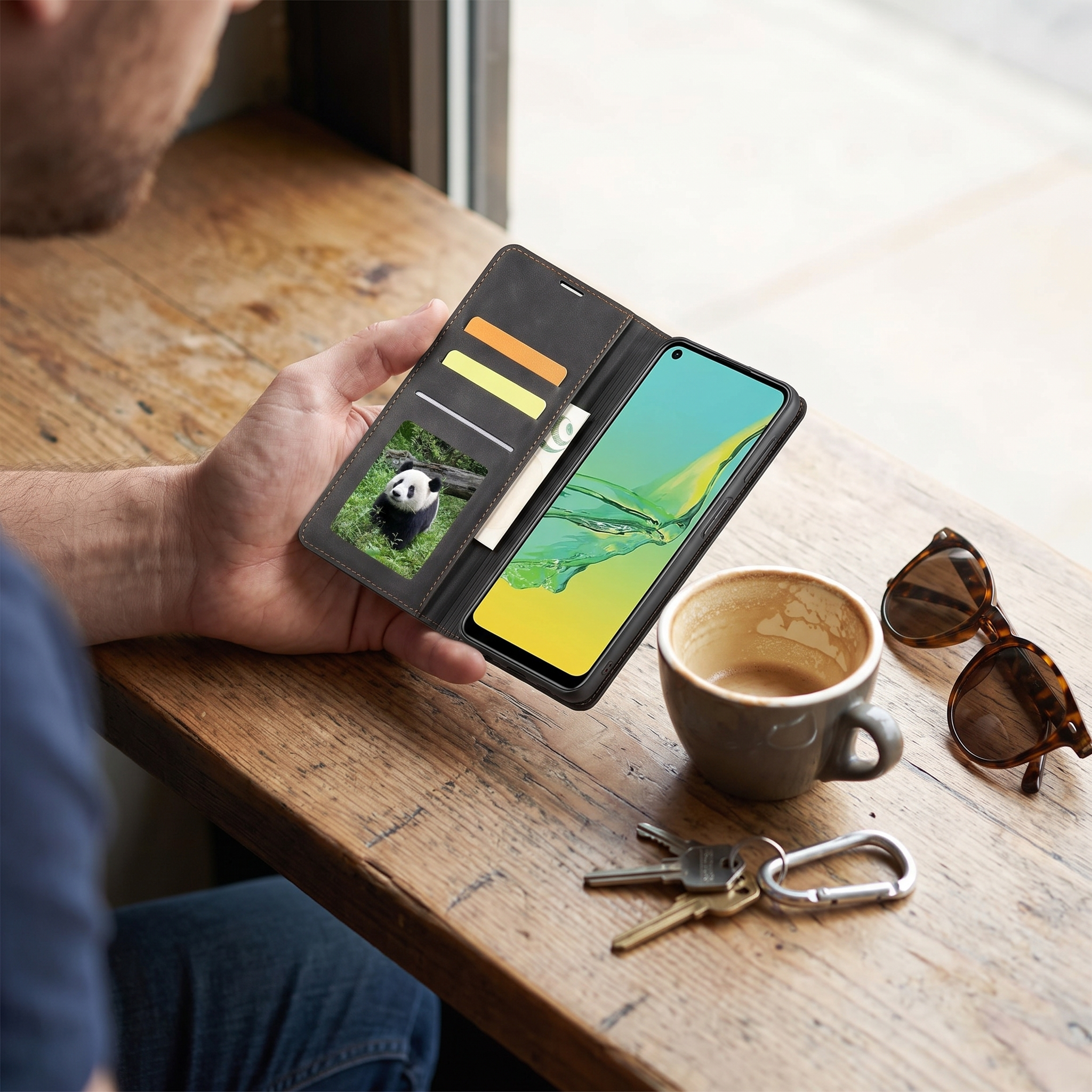 Magnetische Lederen Telefoonhoes Samsung – Stijlvolle Bescherming met Flip-Cover en Kaarthouder lifestyle