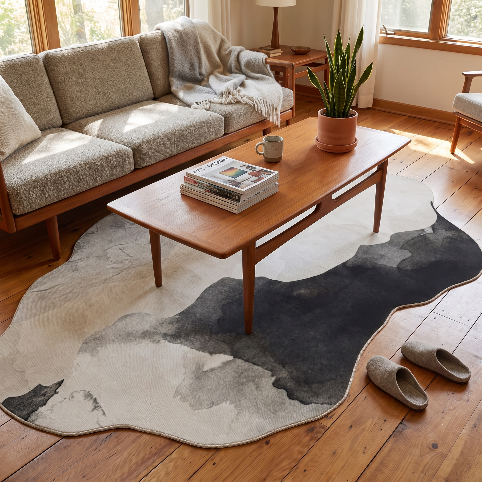Teppich organische Form rutschfest Polyester Wohnzimmer Schlafzimmer Lifestyle
