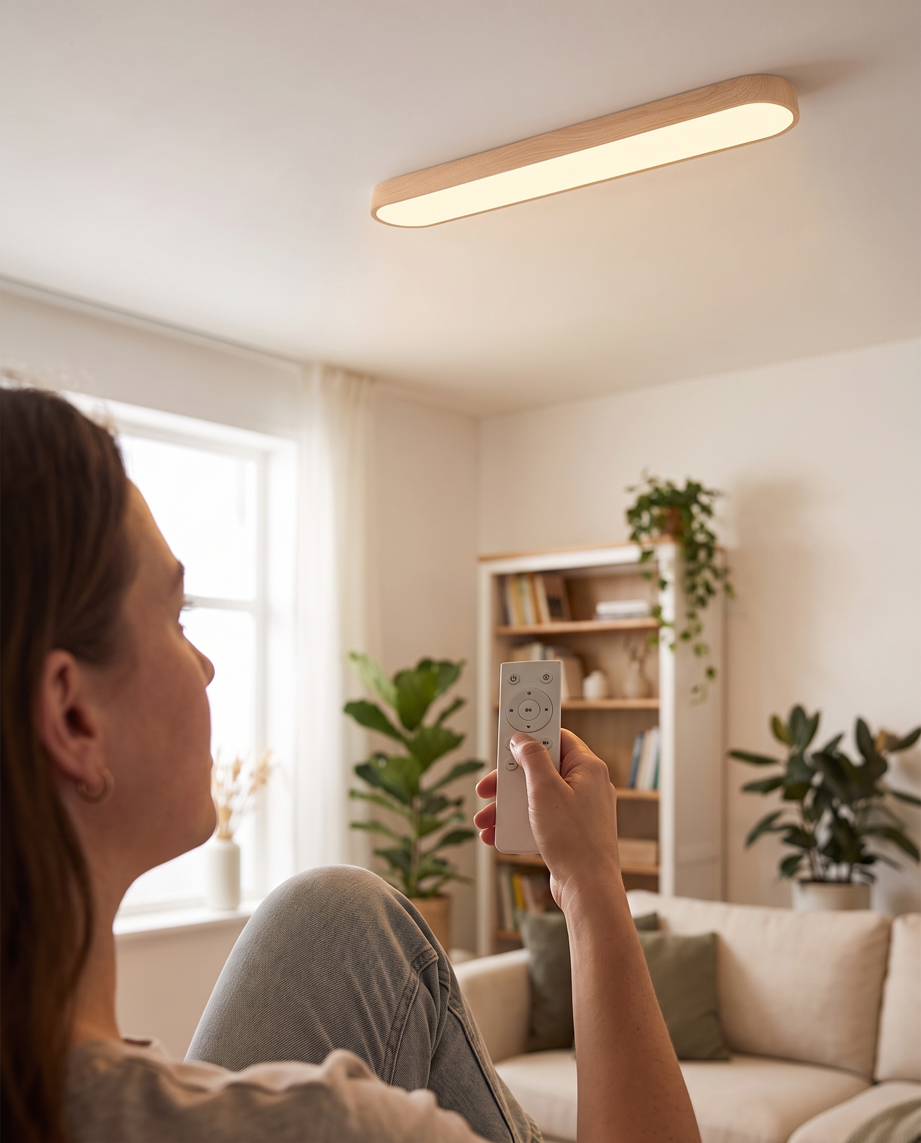 Plafondlamp Ovaal LED Houtlook Metaal 65-90cm Warm Wit Koel Wit Woonkamer Slaapkamer in gebruik