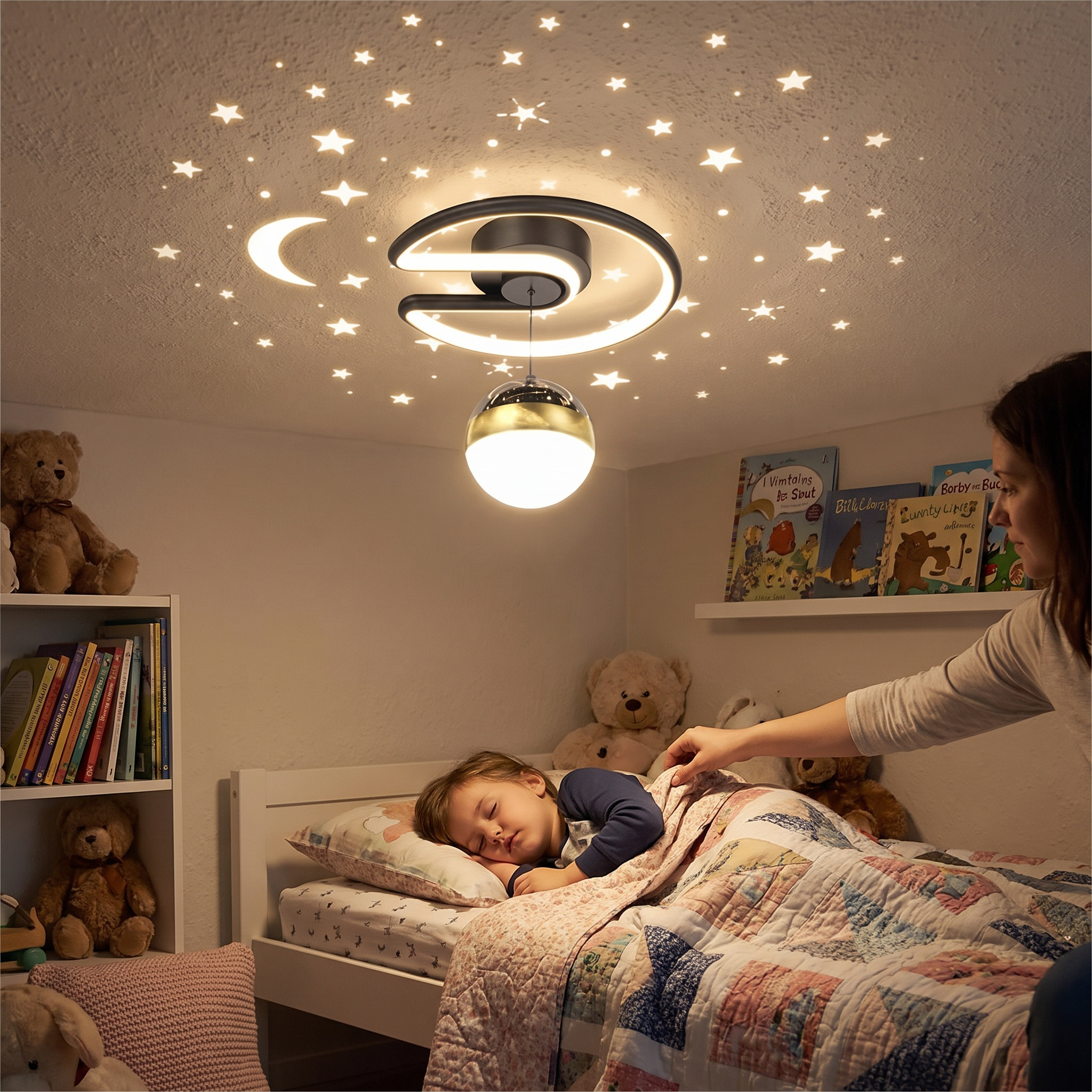 Dimbare LED plafondlamp met sterrenhemel effect lifestyle