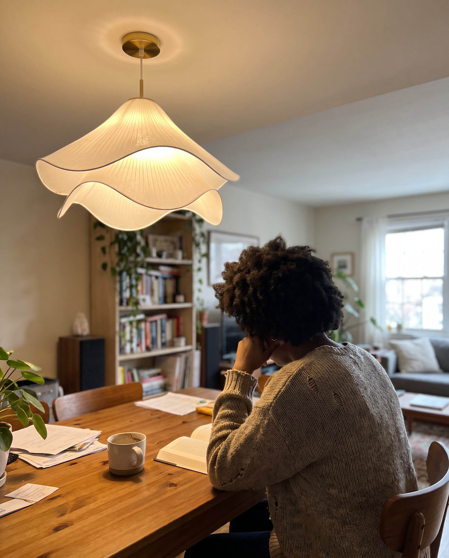 Plafondlamp Bloem Stof Metaal Elegant E27 Woonkamer Eetkamer Slaapkamer Studeerkamer Sfeer in gebruik