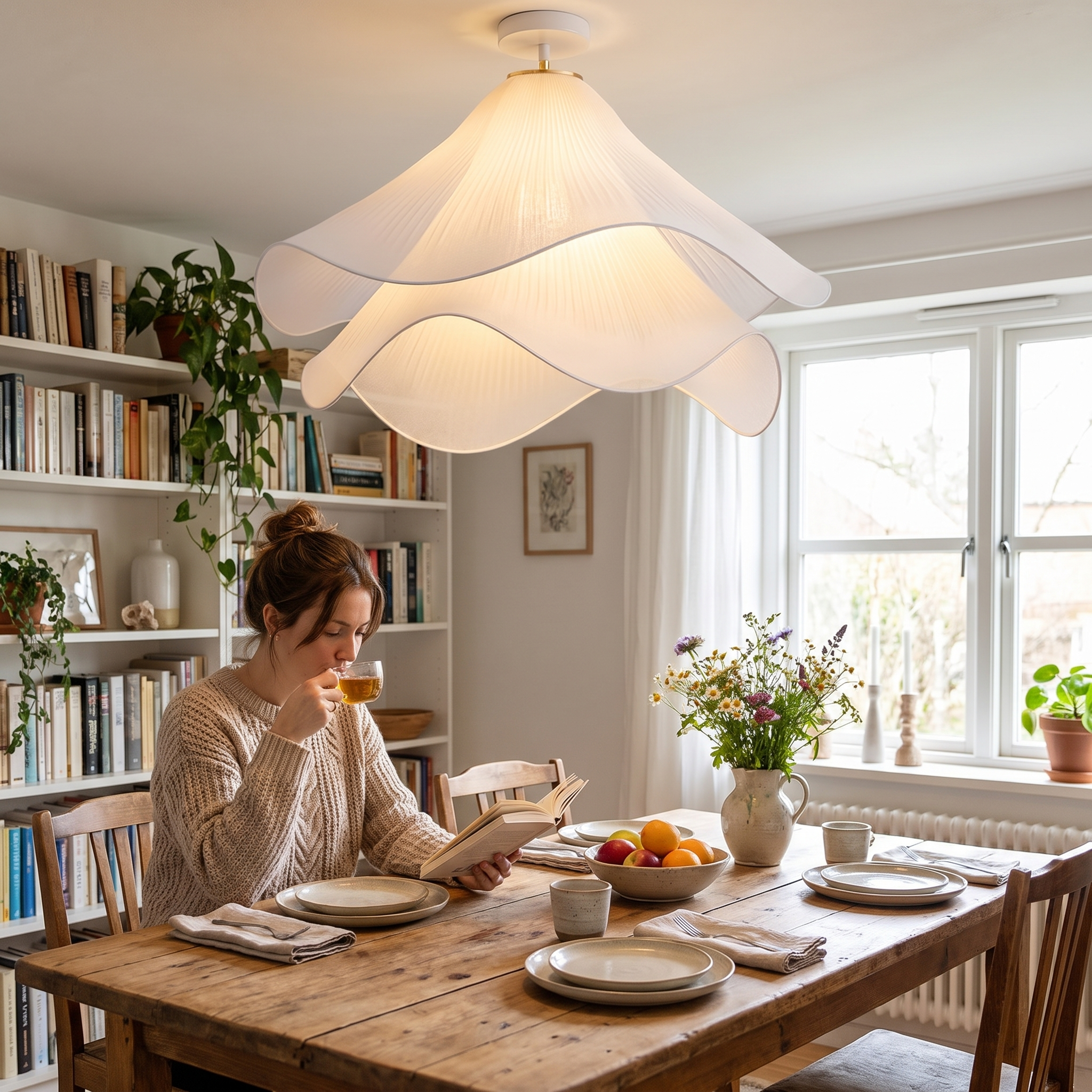 Plafondlamp Bloem Stof Metaal Elegant E27 Woonkamer Eetkamer Slaapkamer Studeerkamer Sfeer lifestyle