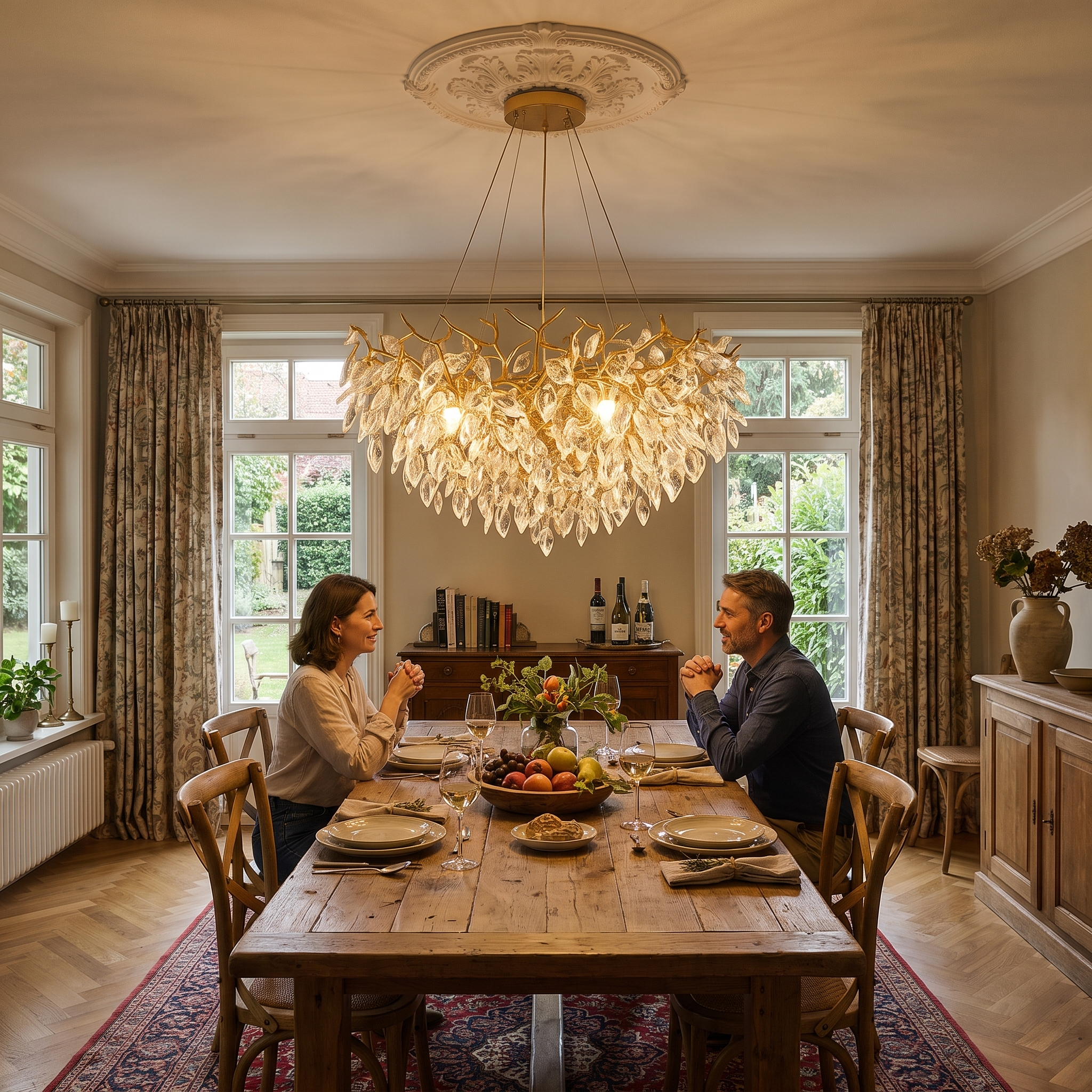 Ronde kristallen kroonluchter Ø80 cm kristal aluminium goud eetkamer plafondlamp lifestyle