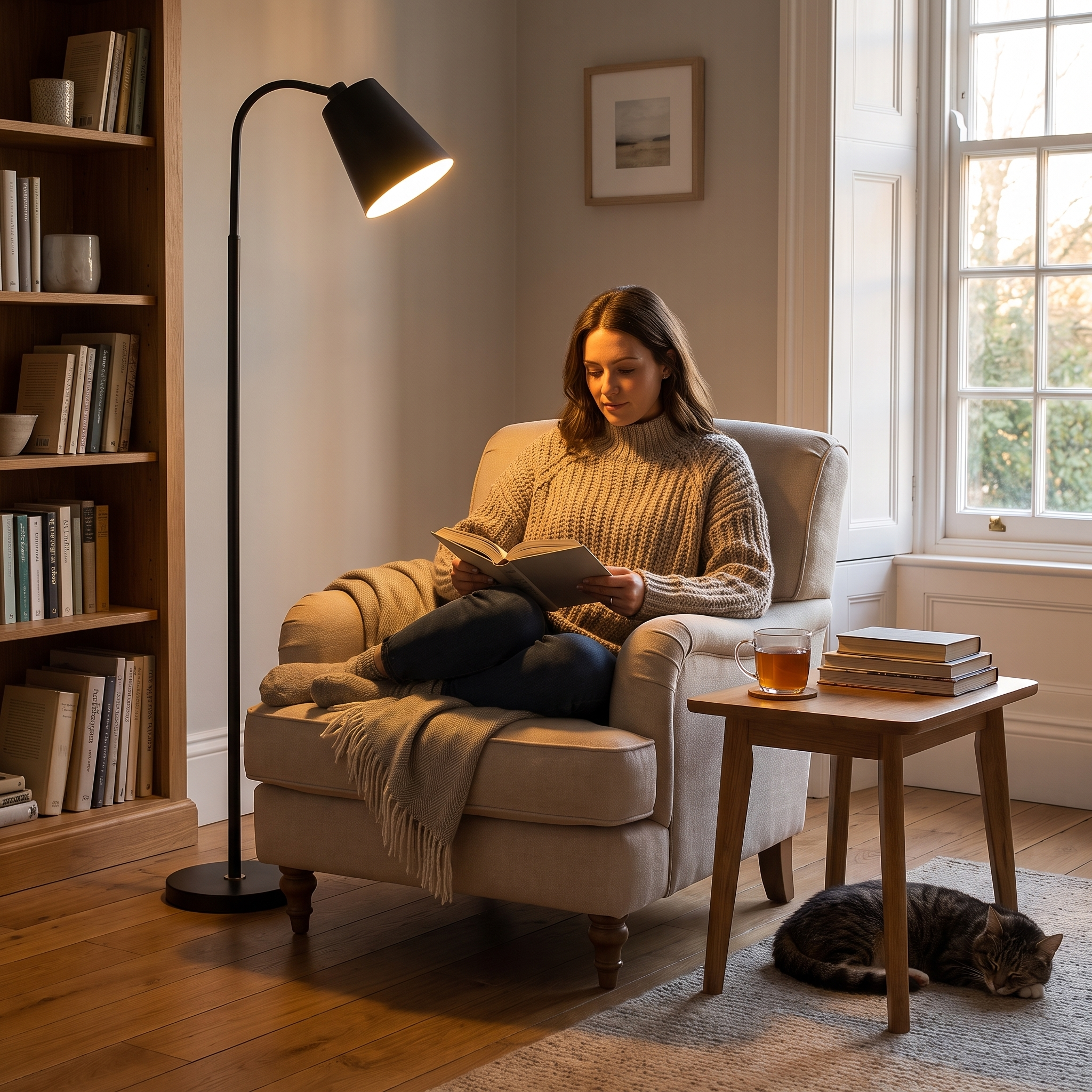Vloerlamp Scandinavisch Verstelbaar Hout Metaal Minimalistisch Leeslamp 160cm lifestyle