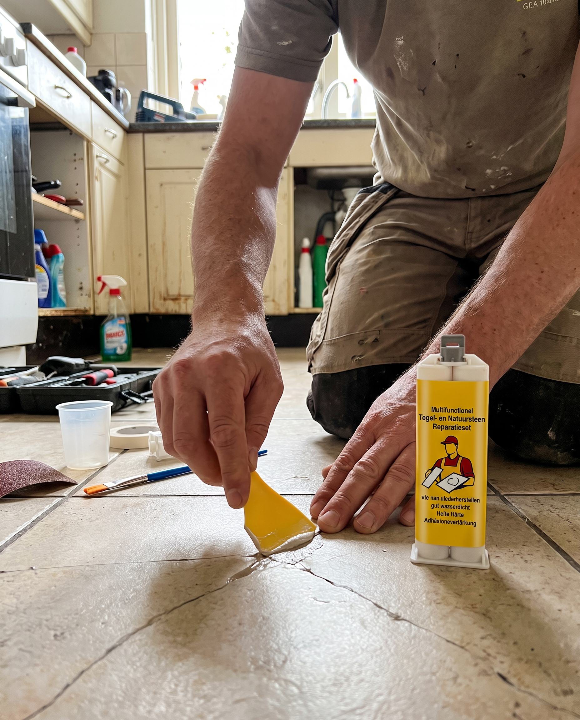 Tegel- en Natuursteen Reparatieset Professioneel voor Scheuren en Beschadigingen in gebruik