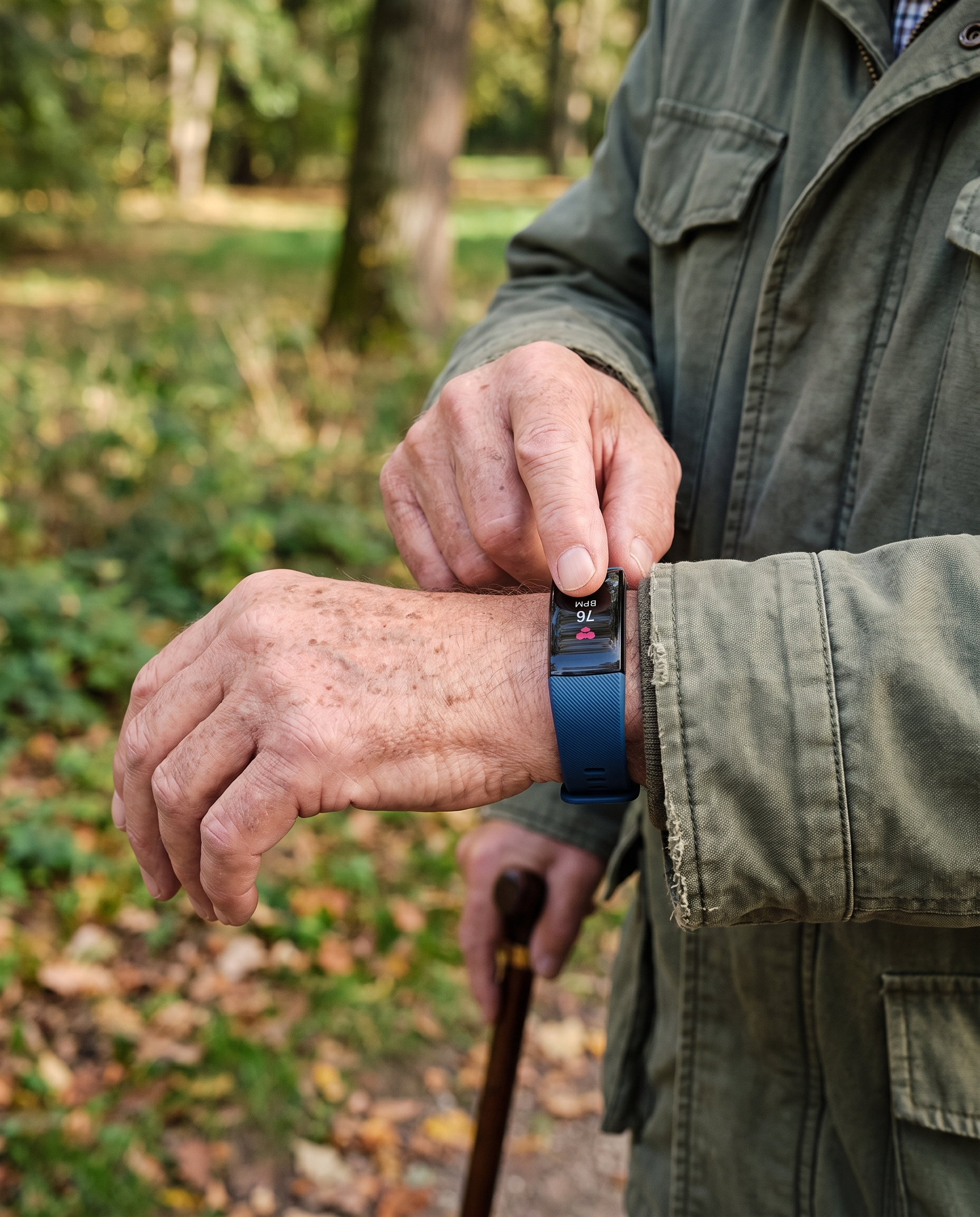 Smartwatch voor senioren met hartslagmeter en stappenteller in gebruik
