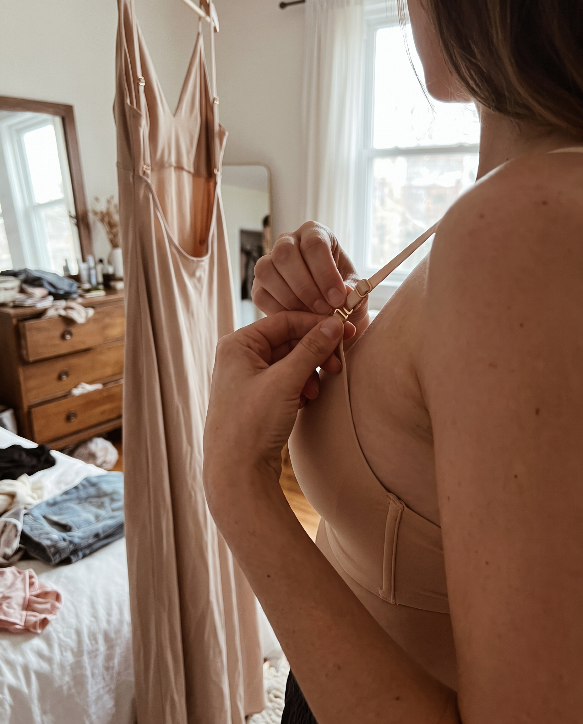 Naadloze Backless BH Huidskleur in gebruik
