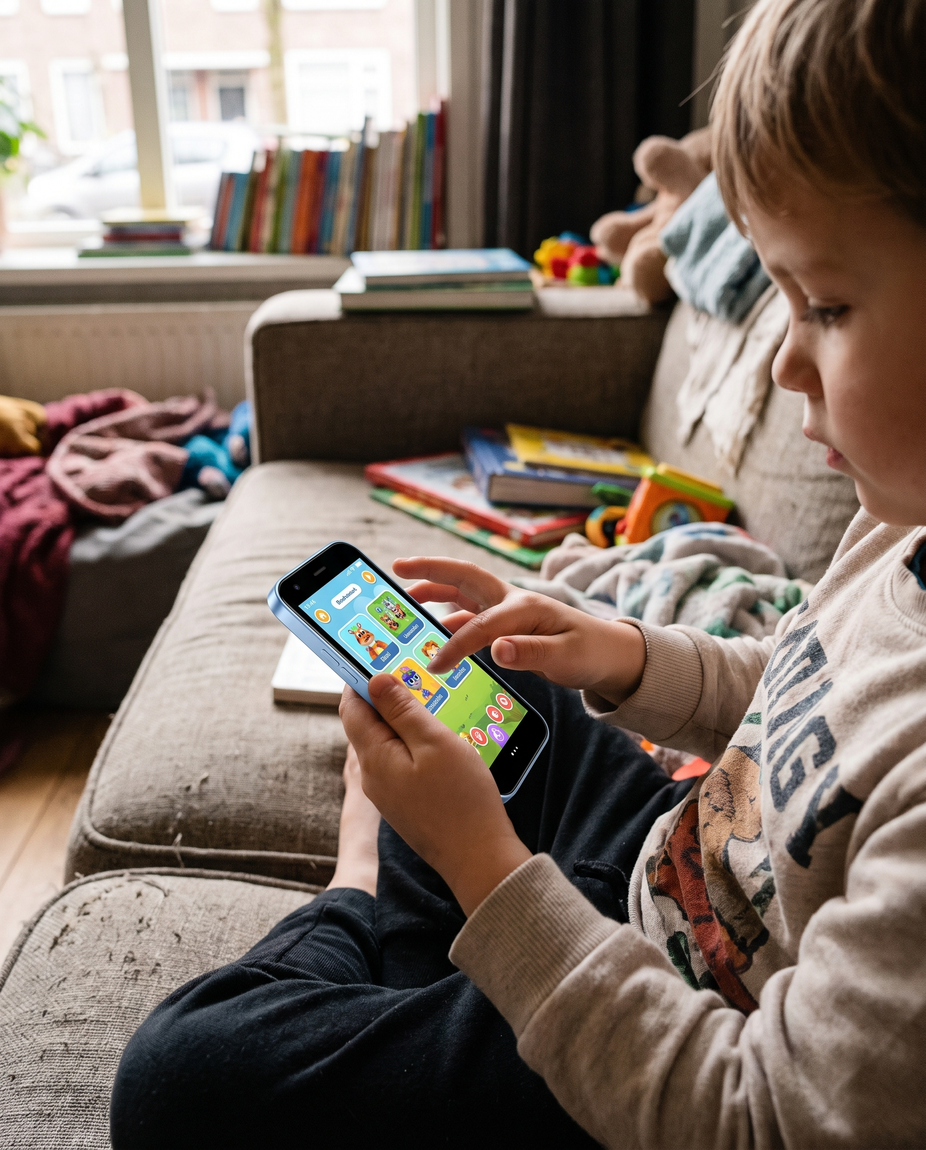Kindervriendelijke Smartphone voor Veilig Digitaal Leren en Spelen in gebruik