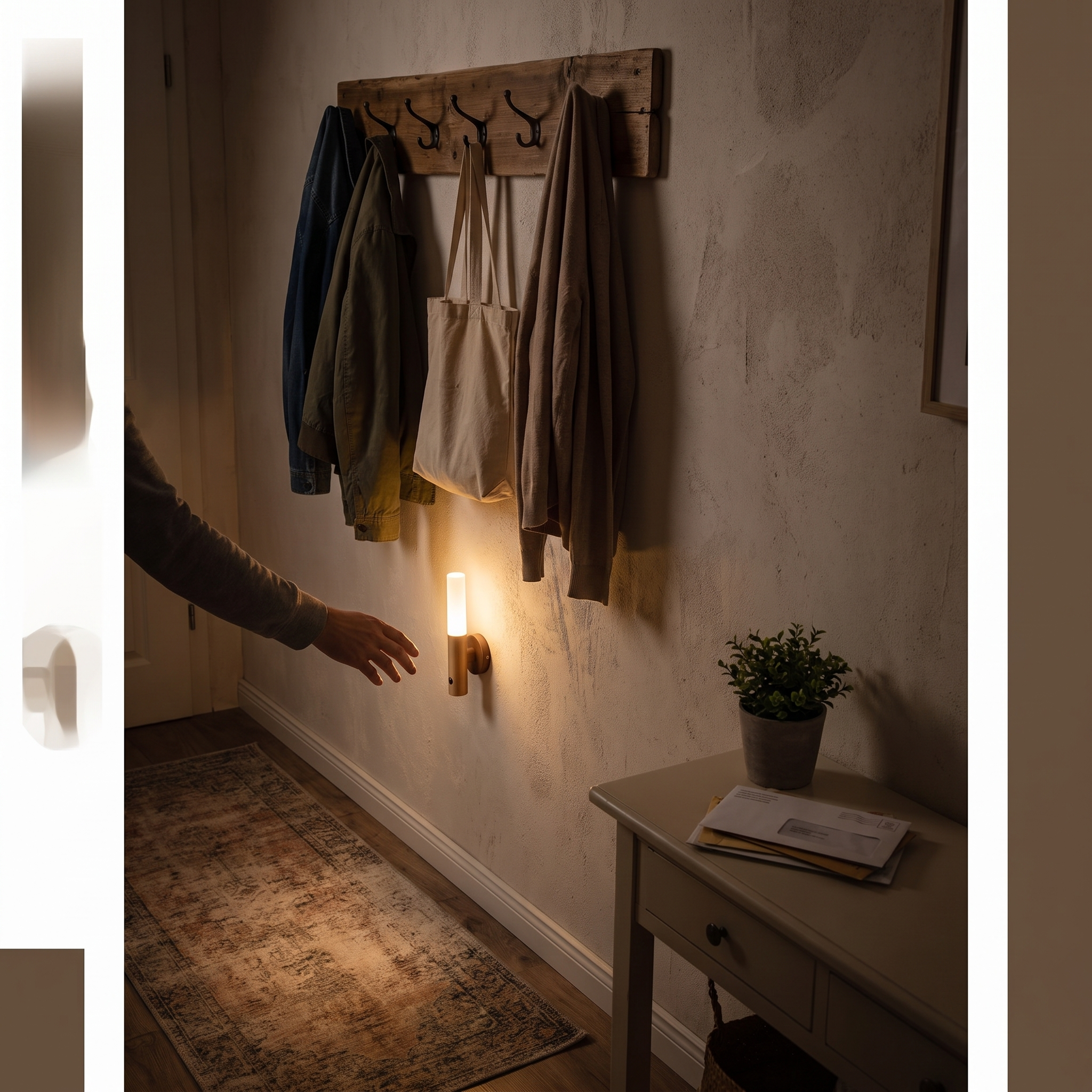 Oplaadbare Houten Wandlamp met Bewegingssensor lifestyle