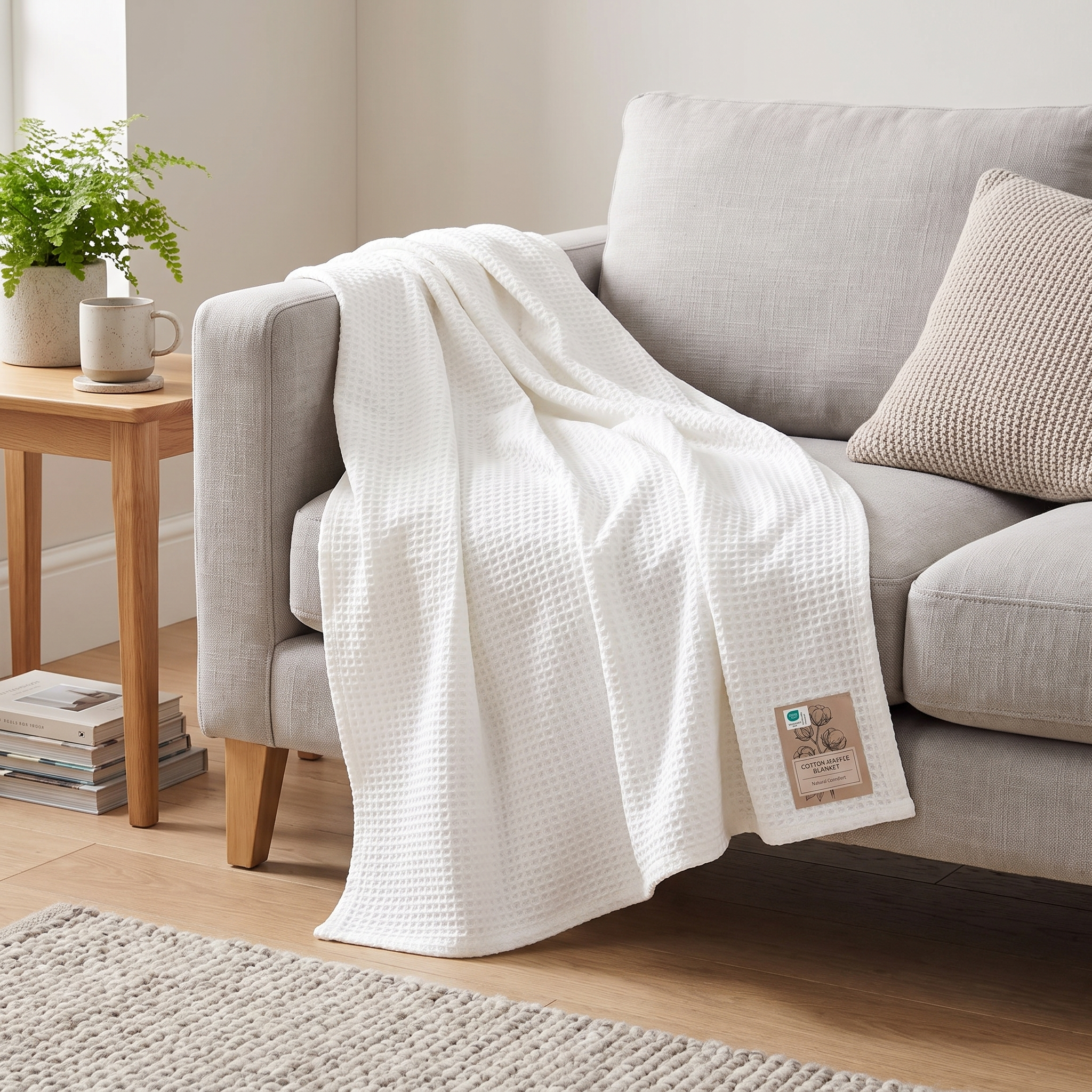 Lichtgewicht Katoenen Wafelplaid Zacht Ademend Deken Scandinavisch Design 90x90 cm lifestyle