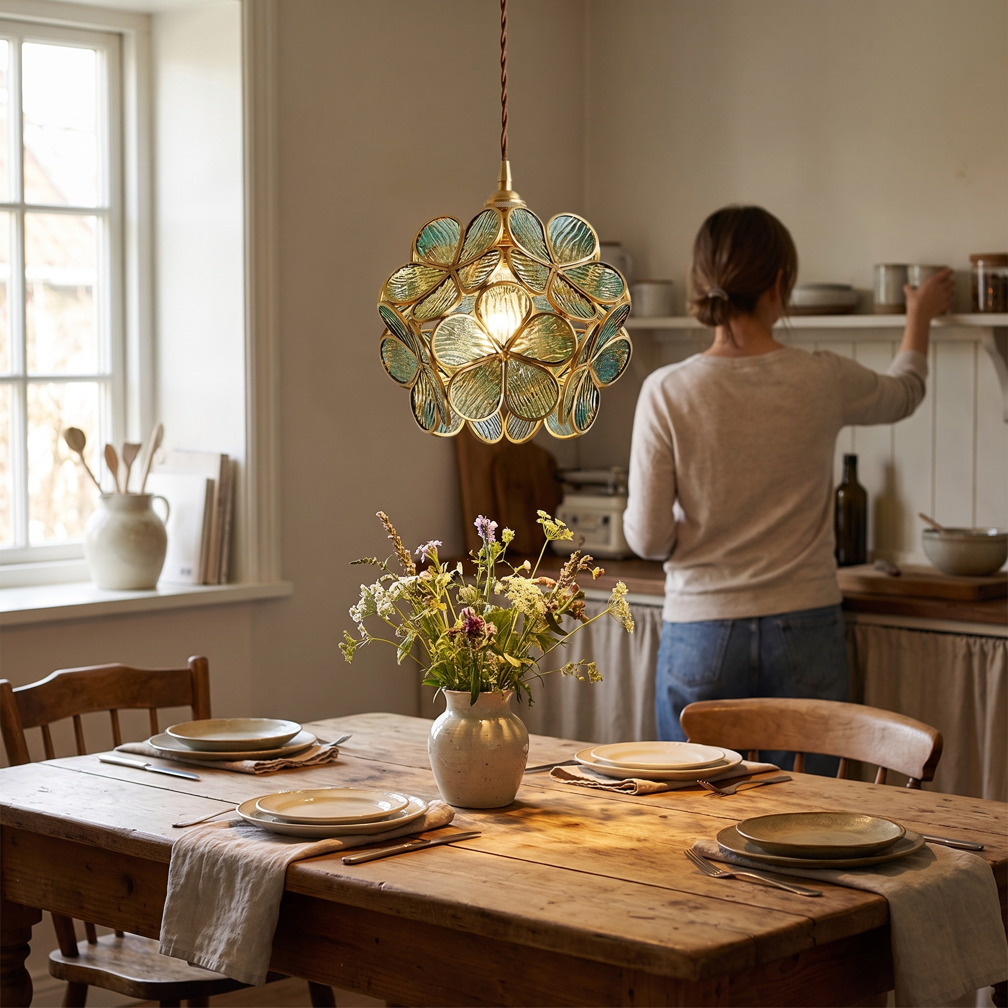 Floyem Flower Hanglamp Glas Messing Goud E27 Eettafel Slaapkamer lifestyle