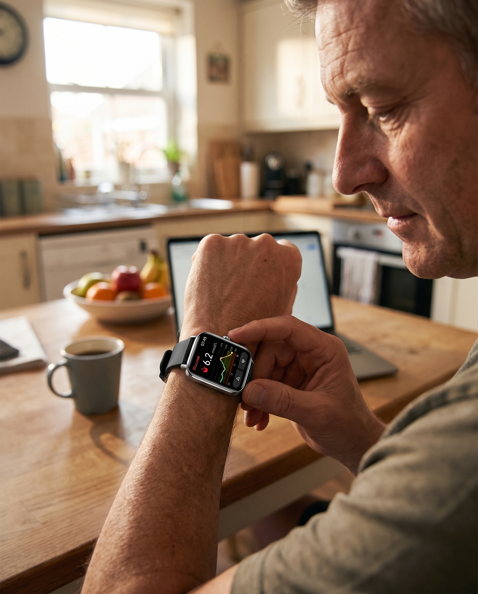 Nicht-invasive Glukosemessgerät-Smartwatch in der Anwendung