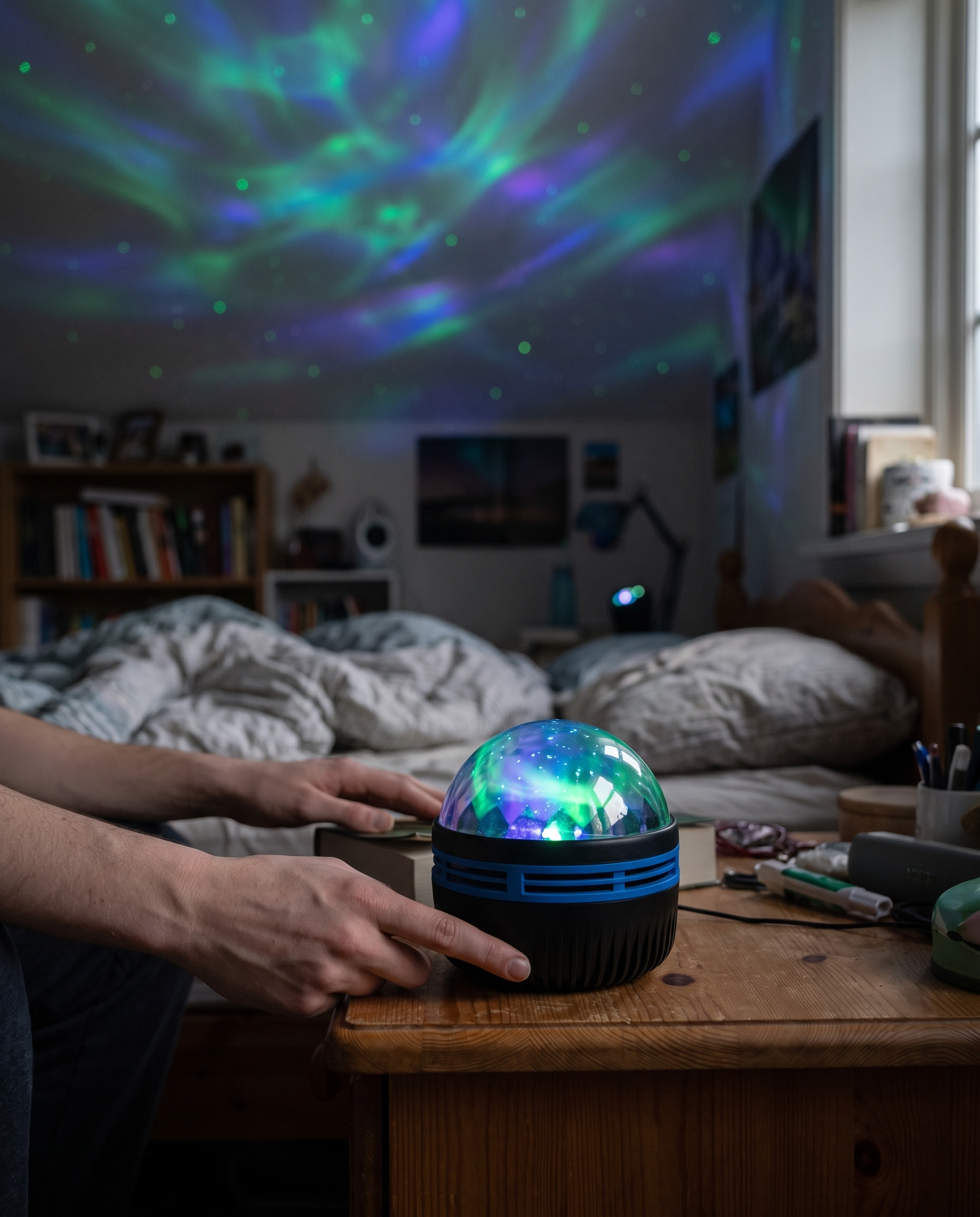 Sterrenhemel Projector LED met Noorderlicht Effect in gebruik